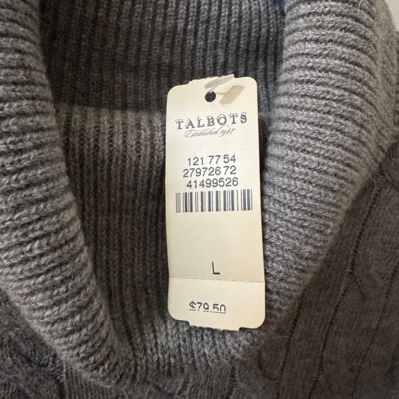 NWT Talbots grey heather cable turtleneck with buttons on sleeves L - Picture 5 of 7
